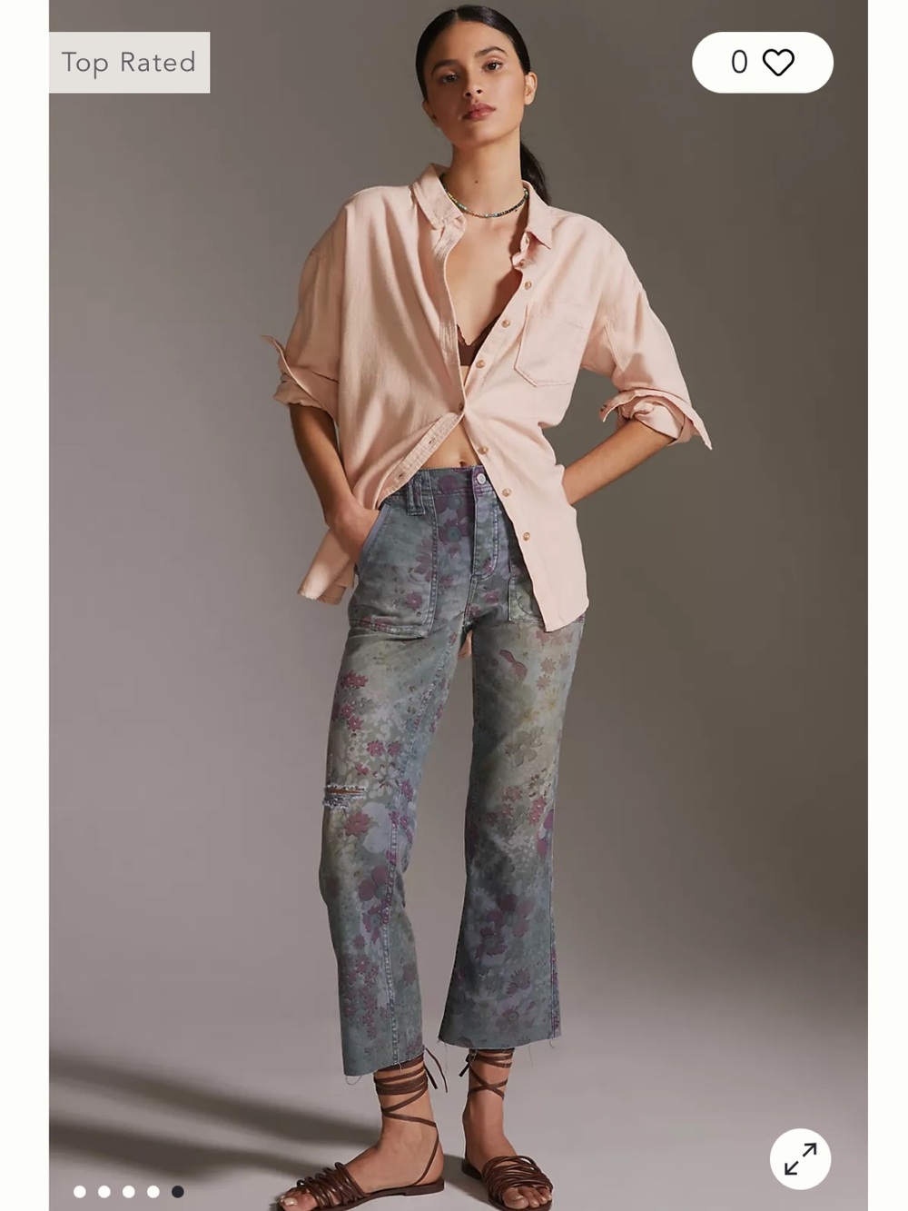 Pilcro Floral Cropped Ankle Pants in Green and Purple